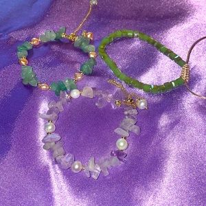 3 Pack Set spiritual crystal bracelets adjustable amethyst pearl boho hippie 🪬